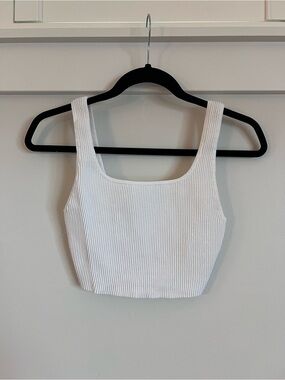 Babaton Sculpted Knit Squareneck Cropped Tank White SZ S